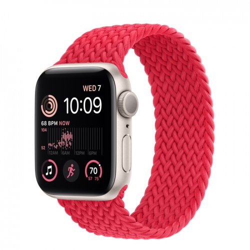 Apple Watch Series SE 2022 40мм корпус из алюминия "сияющая звезда" и ремешок Braided Solo Loop Red