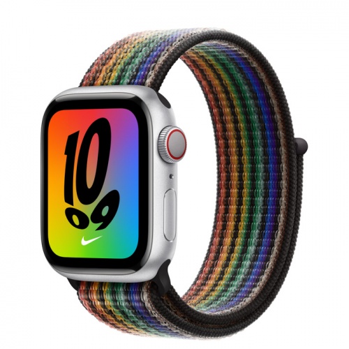 Apple Watch Series 8 41мм серебристый корпус из алюминия и ремешок Nike Sport Loop Pride Edition