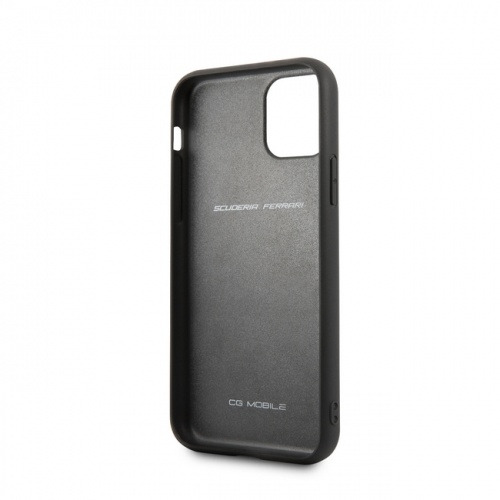 Карбоновый чехол Ferrari для iPhone 11/11Pro/11ProMax PU Carbon/Smooth with metal logo Hard Black