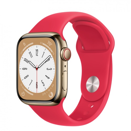 Apple Watch Series 8 41мм золотой корпус из нержавеющей стали и ремешок Sport Band Red