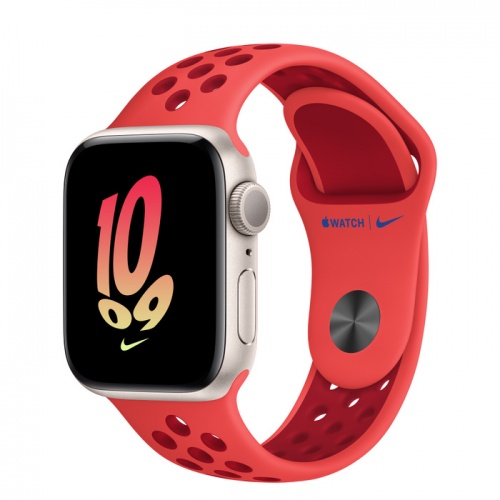 Apple Watch Series SE 2022 44мм корпус из алюминия "сияющая звезда" и ремешок Nike Sport Band Bright Crimson Gym Red