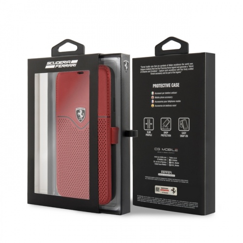 Кожаный чехол Ferrari Off-Track logo booktype case для iPhone 11/11 Pro/11 Pro Max, красный