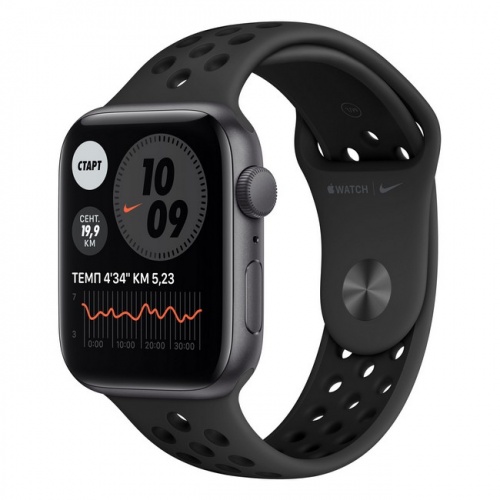 Apple Watch Nike SE из алюминия, 44 мм, цвет «серый космос» и «антрацитовый/чёрный»