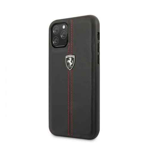 Чехол-накладка Ferrari для iPhone 11/11Pro/11ProMax (6.1) Off-Track Genuine Leather/Nylon Stripe Hard Black