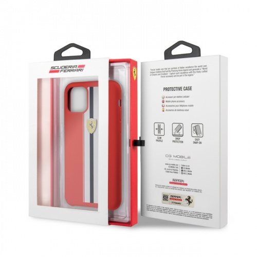 Чехол Ferrari SIlicone Case On Track & Stripes для iPhone 11/11Pro/11ProMax, красный