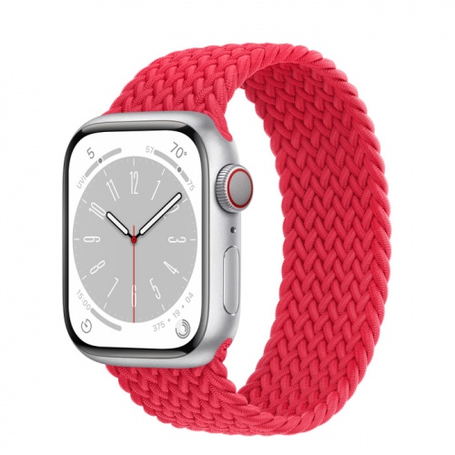 Apple Watch Series 8 45мм серебристый корпус из алюминия и ремешок Braided Solo Loop Red