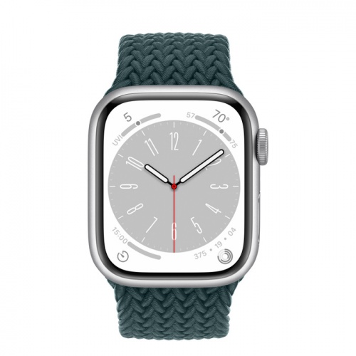 Apple Watch Series 8 45мм серебристый корпус из алюминия и ремешок Braided Solo Loop Rainforest