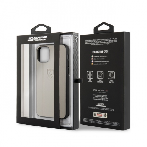 Кожаный чехол Ferrari Stamped logo Embossed lines Hard для iPhone 11/11Pro/11ProMax, бежевый