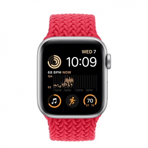 Apple Watch Series SE 2022 40мм серебристый корпус из алюминия и ремешок Braided Solo Loop Red