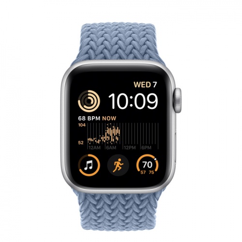 Apple Watch Series SE 2022 44мм серебристый корпус из алюминия и ремешок Braided Solo Loop Slate Blue