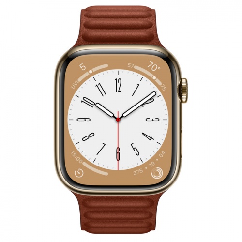 Apple Watch Series 8 45мм золотой корпус из нержавеющей стали и ремешок Leather Link Umber
