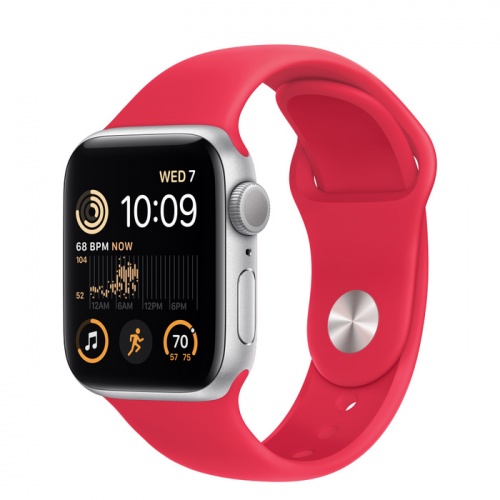 Apple Watch Series SE 2022 40мм серебристый корпус из алюминия и ремешок Sport Band Red