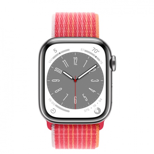 Apple Watch Series 8 45мм серебристый корпус из нержавеющей стали и ремешок Sport Loop Red
