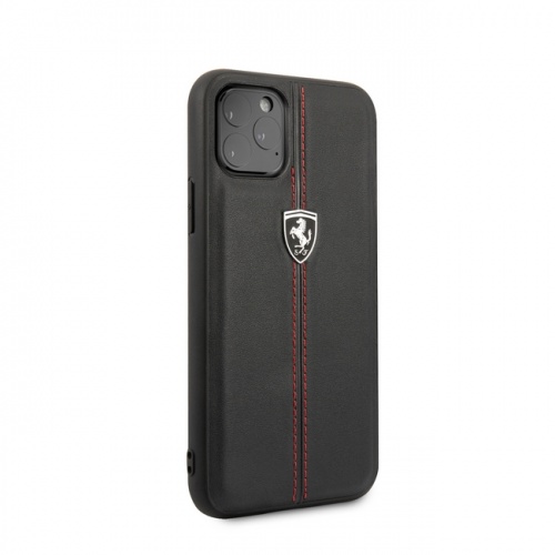 Чехол-накладка Ferrari для iPhone 11/11Pro/11ProMax (6.1) Off-Track Genuine Leather/Nylon Stripe Hard Black