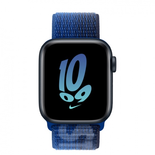 Apple Watch Series SE 2022 44мм корпус из алюминия "полночь" и ремешок Nike Sport Loop Game Royal Midnight Navy