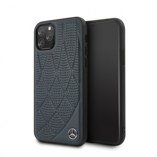 Кожаный чехол Mercedes Bow Quilted perforated Hard для iPhone 11/11Pro/11ProMax, синий