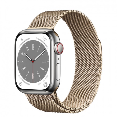 Apple Watch Series 8 45мм серебристый корпус из нержавеющей стали и ремешок Milanese Loop Gold