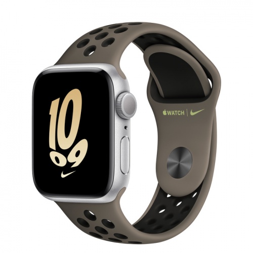 Apple Watch Series SE 2022 44мм серебристый корпус из алюминия и ремешок Nike Sport Band Olive Grey Black