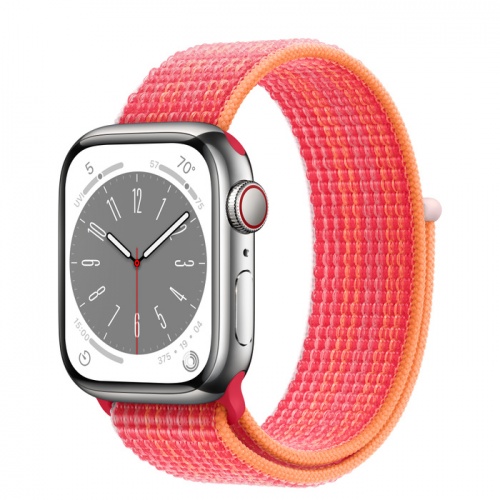 Apple Watch Series 8 41мм серебристый корпус из нержавеющей стали и ремешок Sport Loop Red
