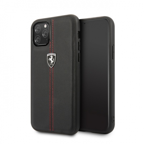 Чехол-накладка Ferrari для iPhone 11/11Pro/11ProMax (6.1) Off-Track Genuine Leather/Nylon Stripe Hard Black